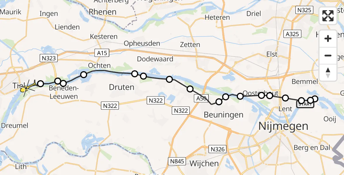 Routekaart van de vlucht: Politiehelikopter naar Wamel, Defensiedijk