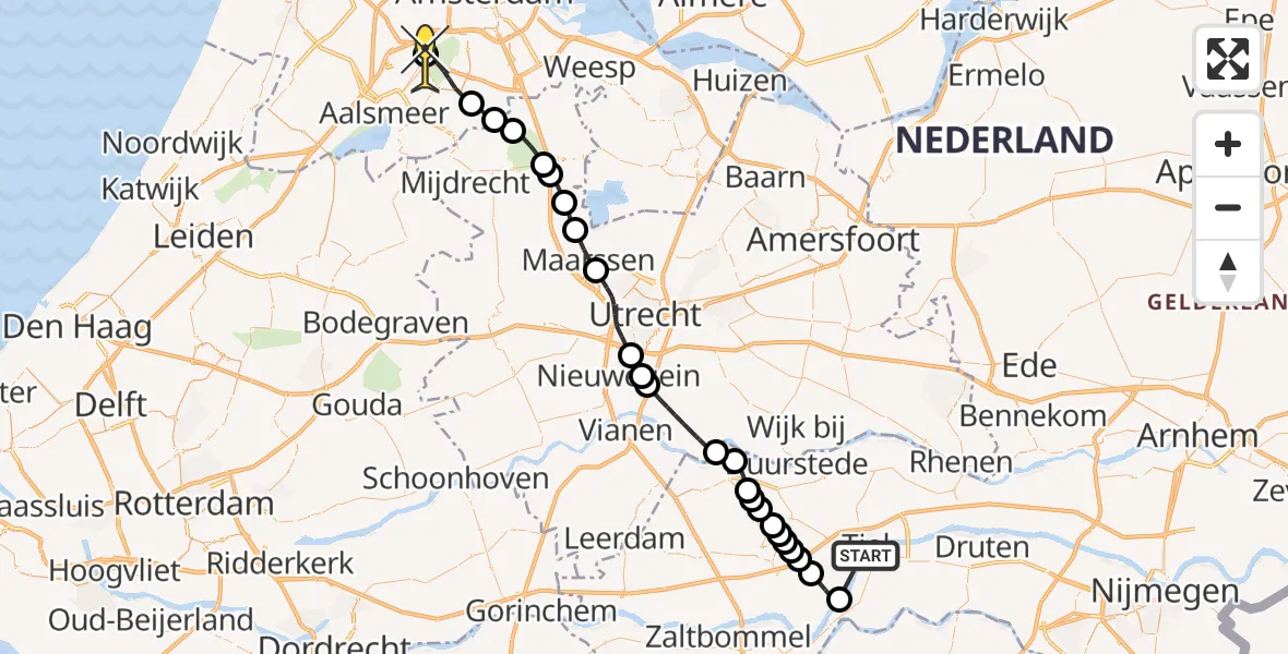 Routekaart van de vlucht: Politiehelikopter naar Schiphol, Waalbandijk