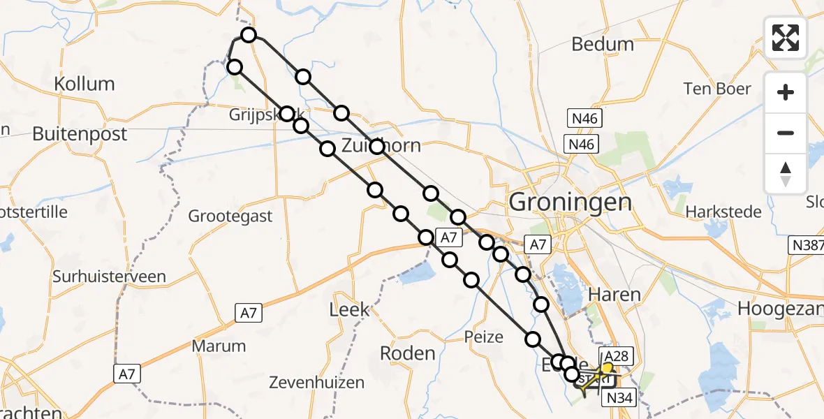 Routekaart van de vlucht: Lifeliner 4 naar Groningen Airport Eelde, Esweg