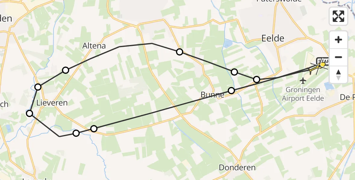 Routekaart van de vlucht: Lifeliner 4 naar Groningen Airport Eelde, Veldkampweg