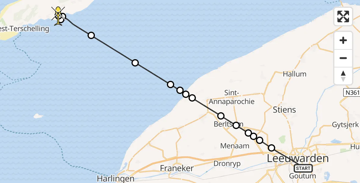 Routekaart van de vlucht: Ambulancehelikopter naar Striep, Van Loonstraat