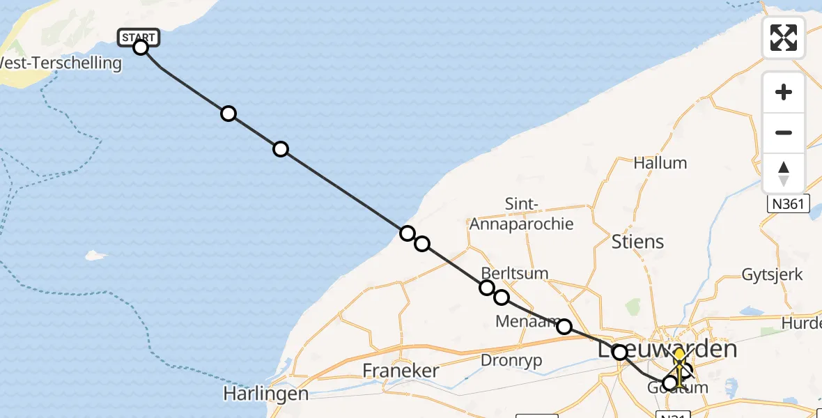 Routekaart van de vlucht: Ambulanceheli naar Leeuwarden, Striep