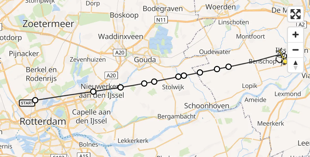 Routekaart van de vlucht: Lifeliner 2 naar Benschop, Brandenburgbaan