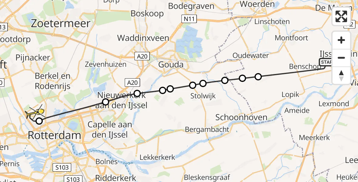 Routekaart van de vlucht: Lifeliner 2 naar Rotterdam The Hague Airport, Provincialeweg