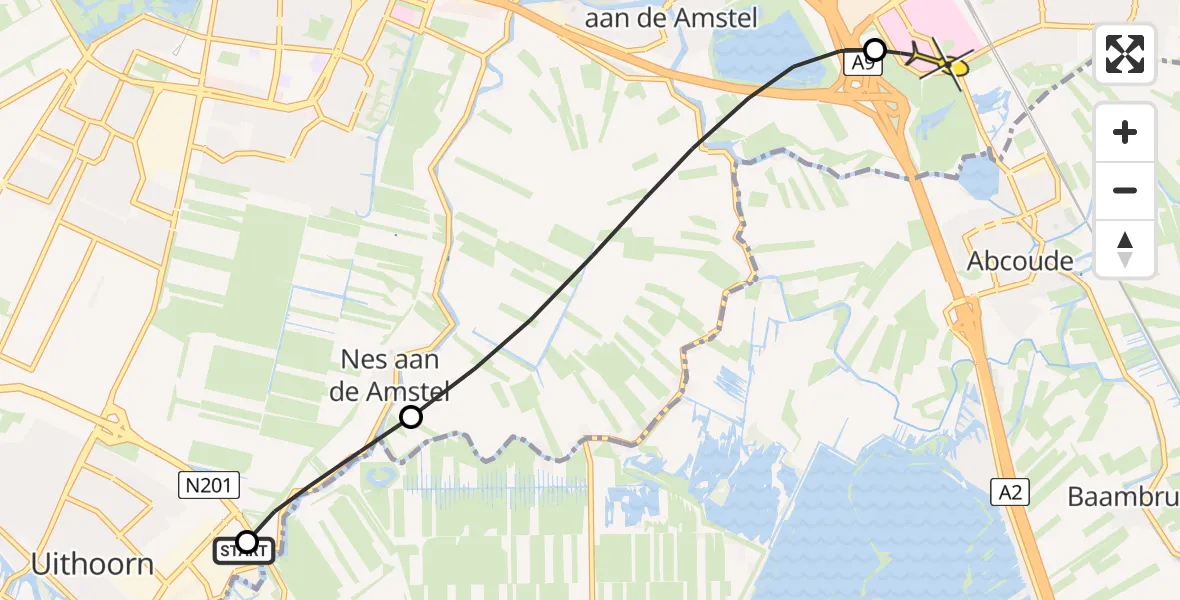 Routekaart van de vlucht: Lifeliner 1 naar Academisch Medisch Centrum (AMC), Amsteldijk Zuid