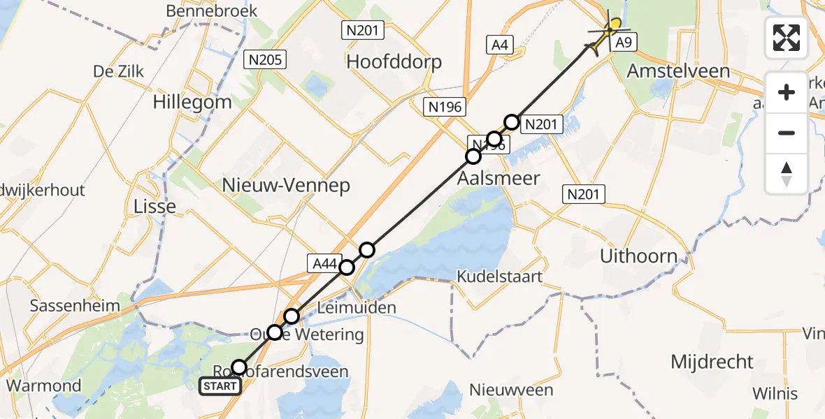 Routekaart van de vlucht: Politieheli naar Schiphol, Achterweg