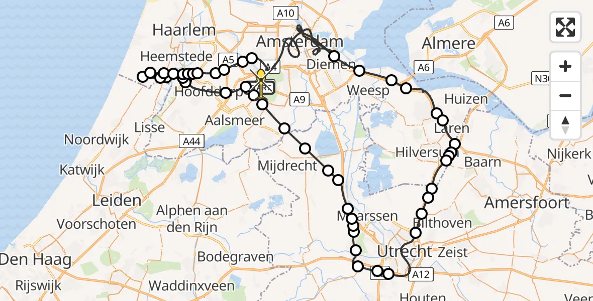 Routekaart van de vlucht: Politieheli naar Schiphol, Kraayveldstraat