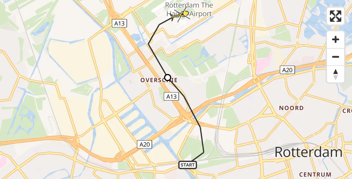 Routekaart van de vlucht: Lifeliner 2 naar Rotterdam The Hague Airport, Rammelandstraat