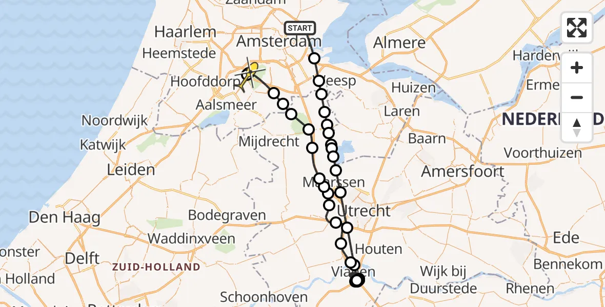 Routekaart van de vlucht: Politiehelikopter naar Schiphol, Wildrijkstraat