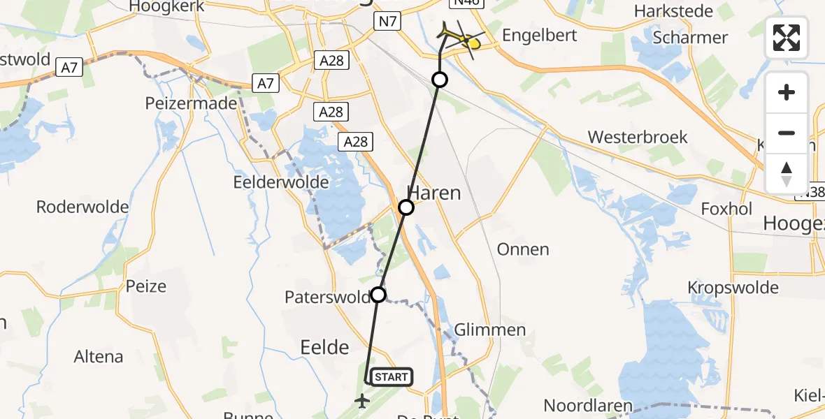 Routekaart van de vlucht: Lifeliner 4 naar Groningen, Lemferdingerlaan