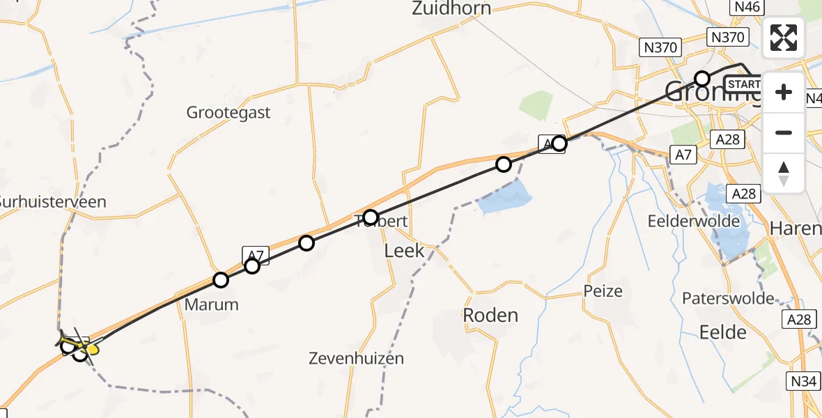 Routekaart van de vlucht: Lifeliner 4 naar Marum, Poortweg