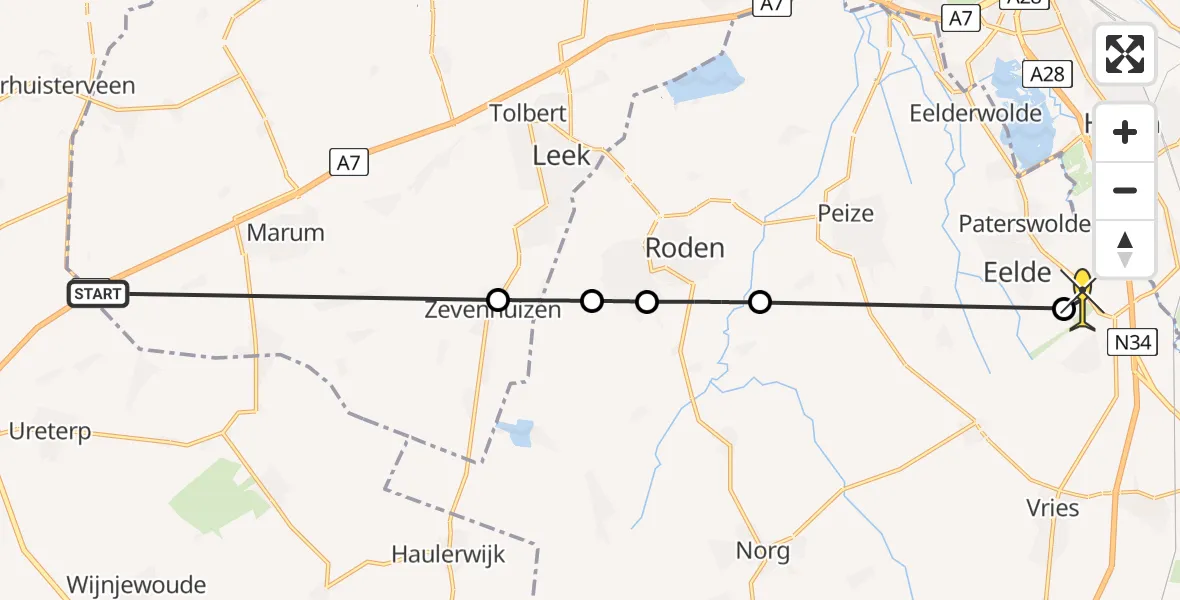 Routekaart van de vlucht: Lifeliner 4 naar Groningen Airport Eelde, Hoofddiep