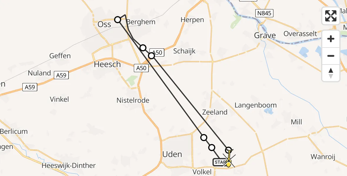 Routekaart van de vlucht: Lifeliner 3 naar Vliegbasis Volkel, Zeelandsedijk