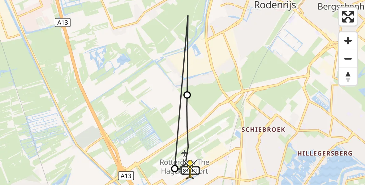 Routekaart van de vlucht: Lifeliner 2 naar Rotterdam The Hague Airport, Brandenburgbaan