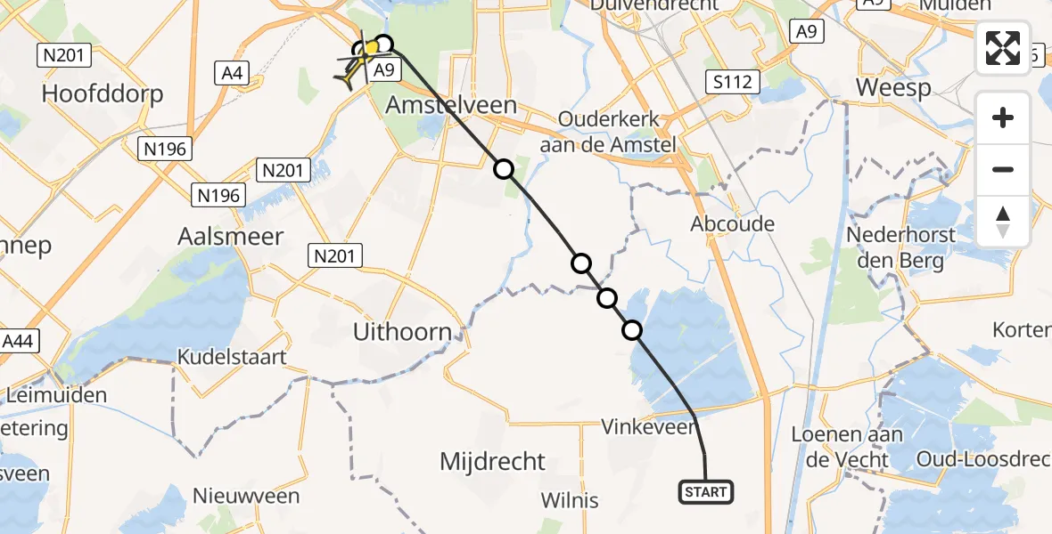 Routekaart van de vlucht: Politieheli naar Schiphol, Demmeriksekade