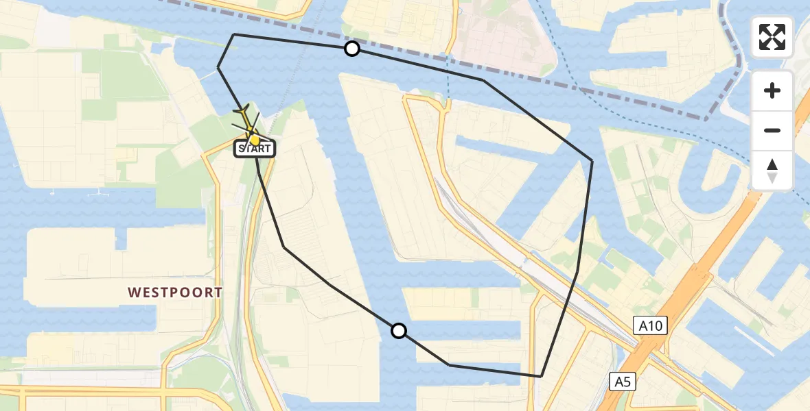 Routekaart van de vlucht: Lifeliner 1 naar Amsterdam Heliport, Corsicaweg