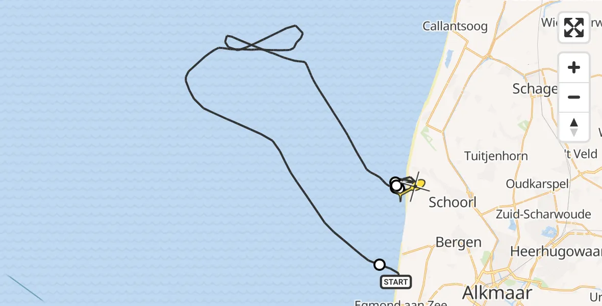 Routekaart van de vlucht: Kustwachthelikopter naar Schoorl, Strandslag 28