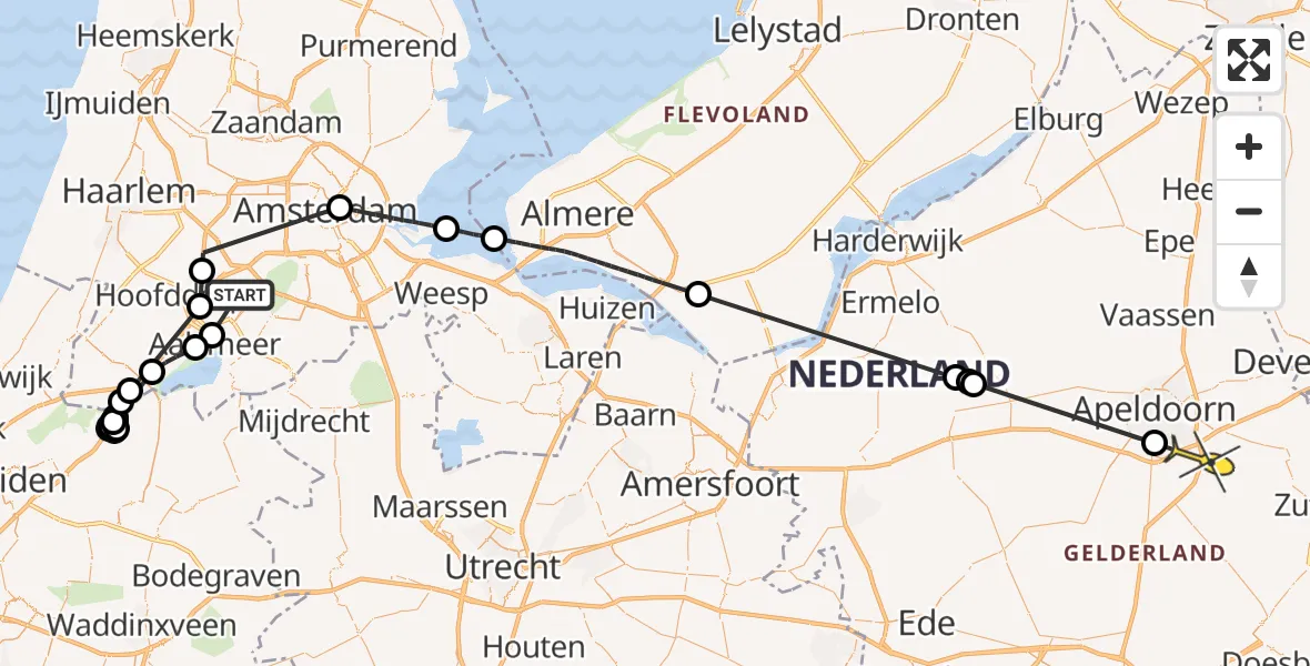 Routekaart van de vlucht: Politiehelikopter naar Klarenbeek, Pudongweg