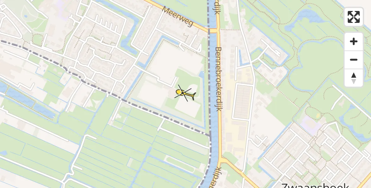 Routekaart van de vlucht: Politiehelikopter naar Bennebroek
