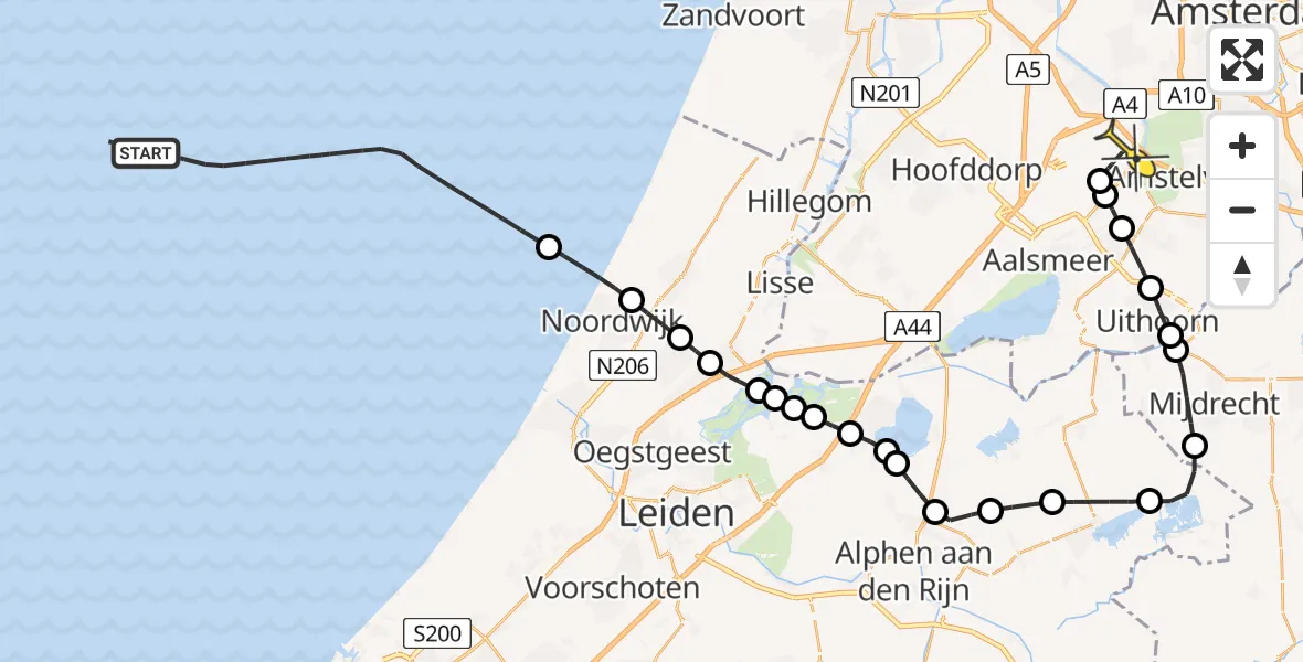 Vluchtroute Politiehelikopter van  naar Schiphol
