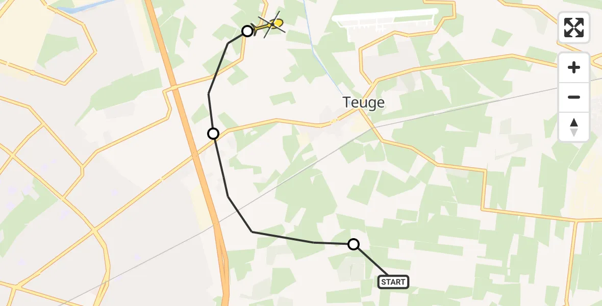 Routekaart van de vlucht: Politiehelikopter naar Vliegveld Teuge, Woudhuizerweg