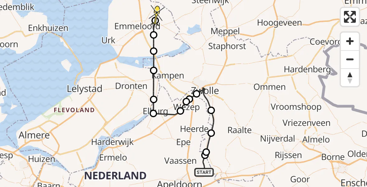 Routekaart van de vlucht: Politiehelikopter naar Luttelgeest, Zeedijk
