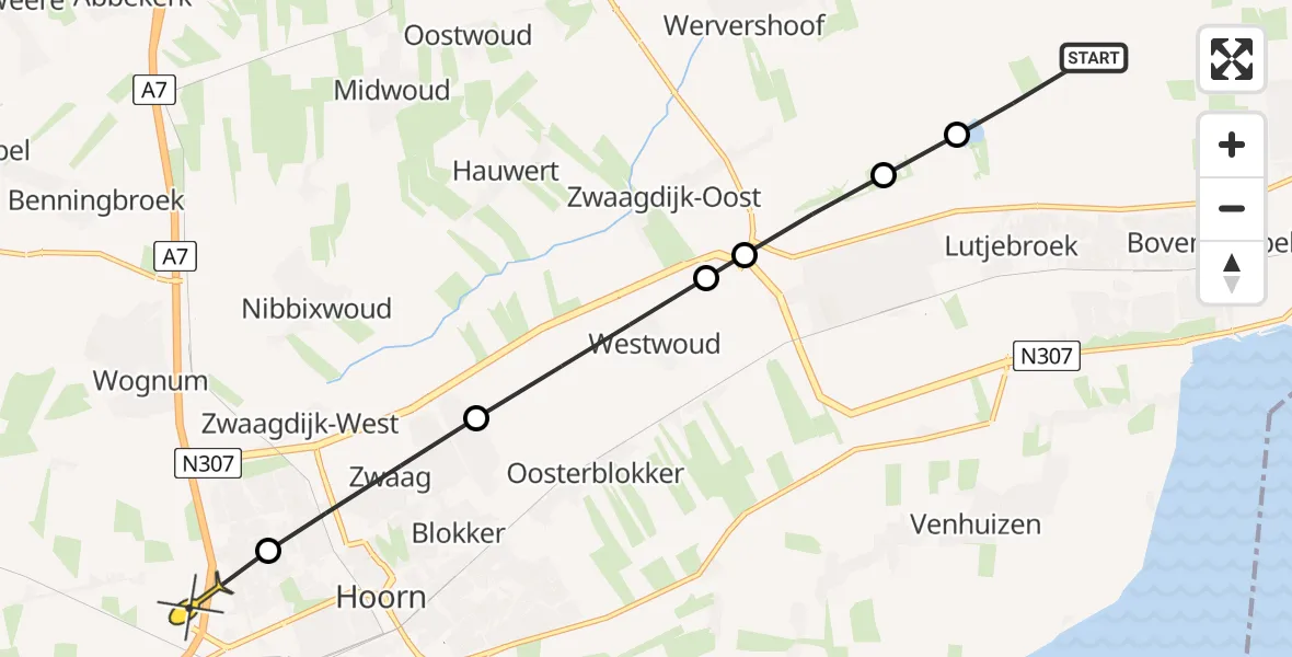 Routekaart van de vlucht: Politiehelikopter naar Berkhout, Grootslagweg