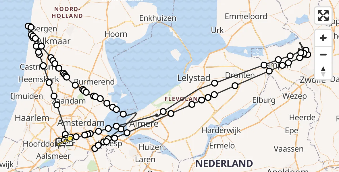 Vluchtroute Politiehelikopter van Schiphol naar Schiphol