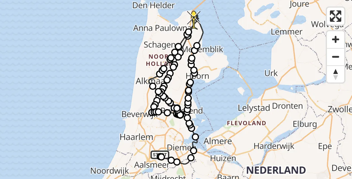 Routekaart van de vlucht: Politiehelikopter naar Wieringerwerf, Van Weerden-Poelmanweg