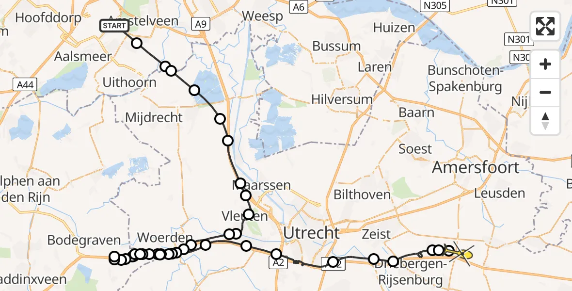 Routekaart van de vlucht: Politiehelikopter naar Maarn, Oosteinderweg