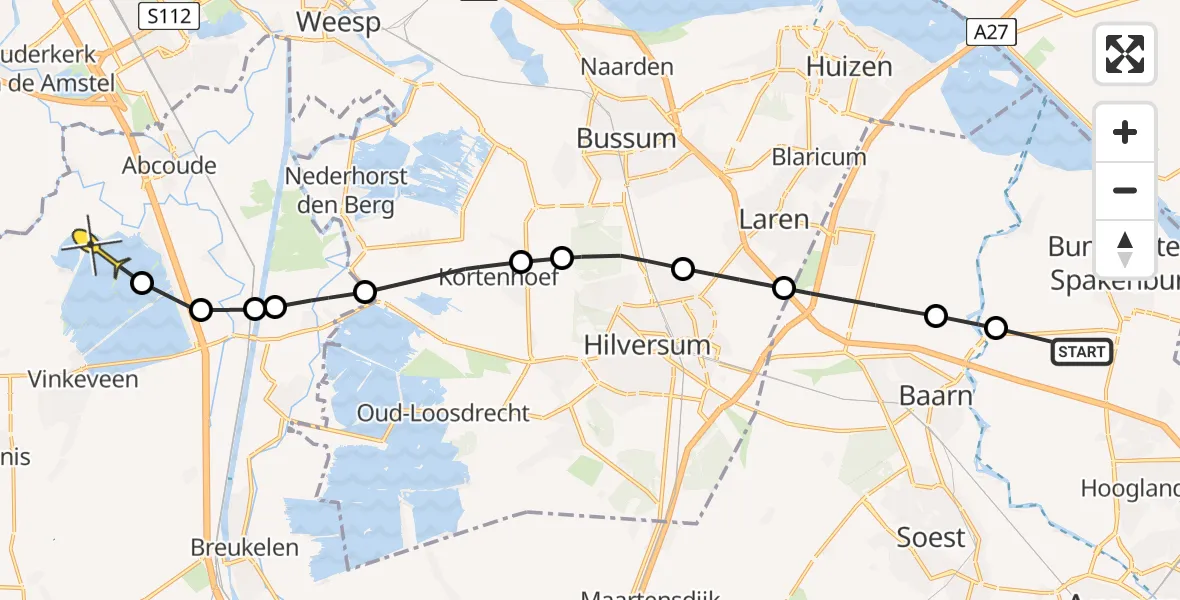 Routekaart van de vlucht: Politiehelikopter naar Vinkeveen, Bisschopsweg