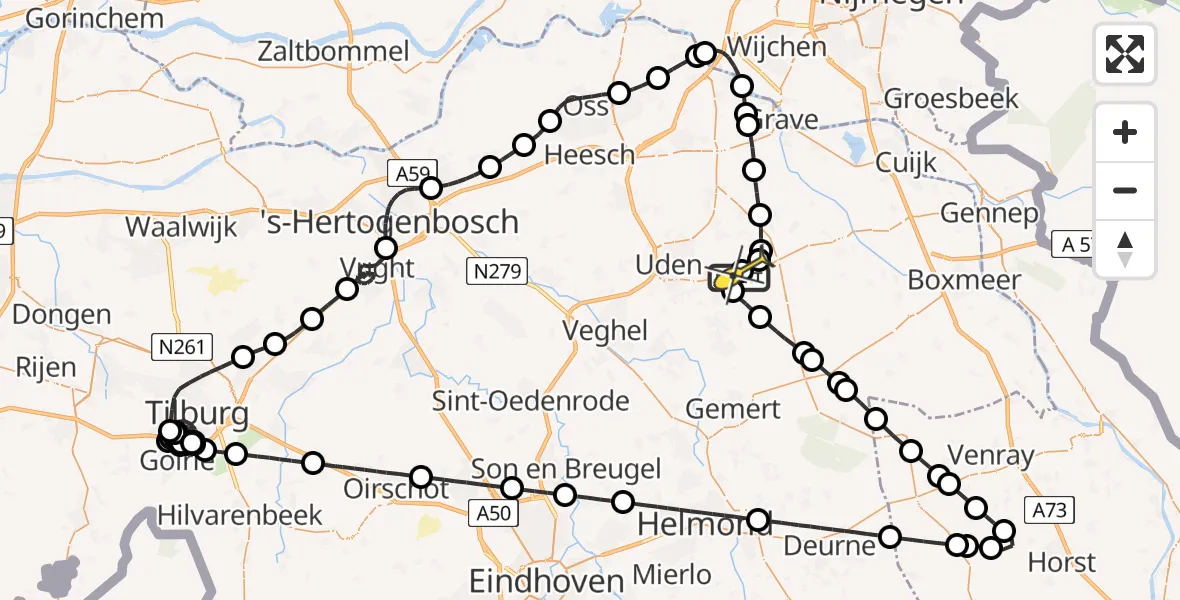 Vluchtroute Politiehelikopter van Vliegbasis Volkel naar Vliegbasis Volkel