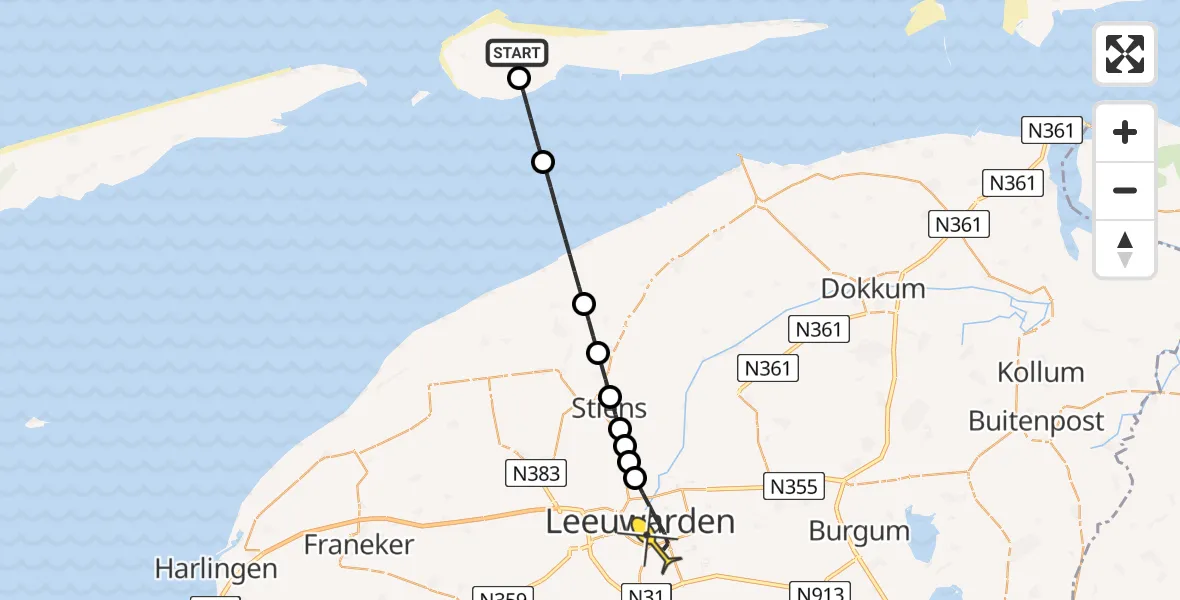 Routekaart van de vlucht: Ambulancehelikopter naar Leeuwarden, Looweg