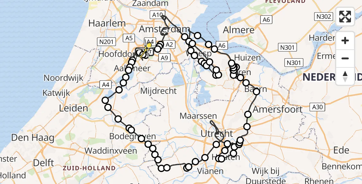 Vluchtroute Politiehelikopter van Schiphol naar Schiphol