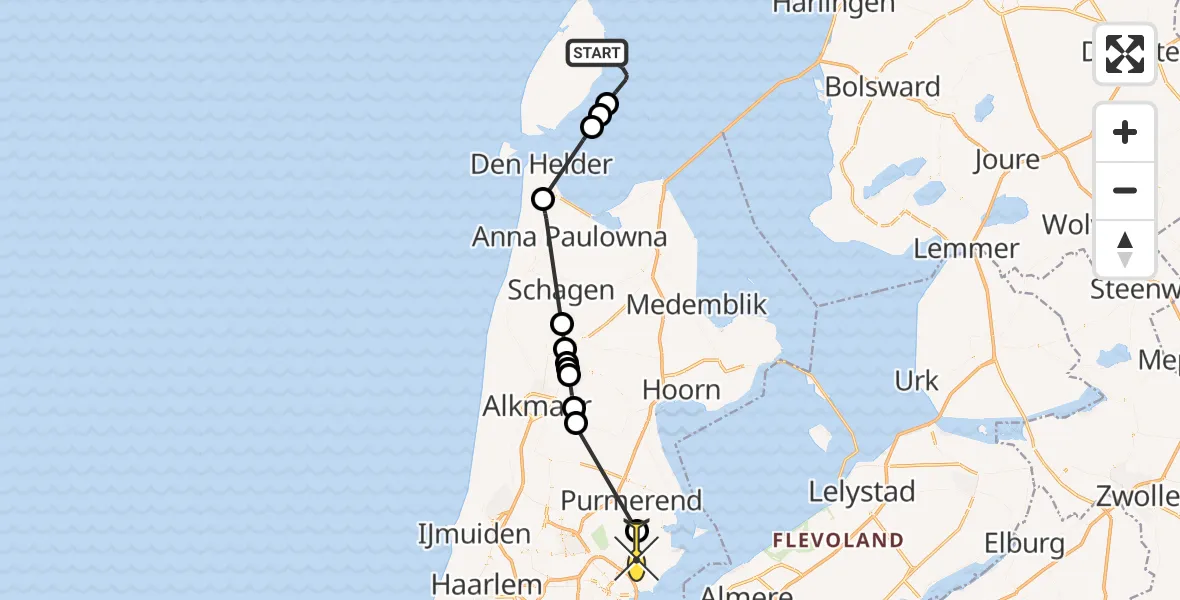 Routekaart van de vlucht: Politiehelikopter naar Broek in Waterland, Lancasterdijk