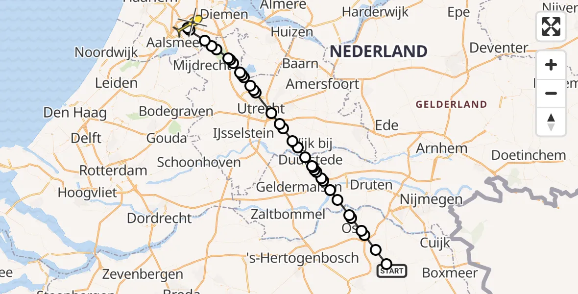 Vluchtroute Politiehelikopter van Vliegbasis Volkel naar Schiphol
