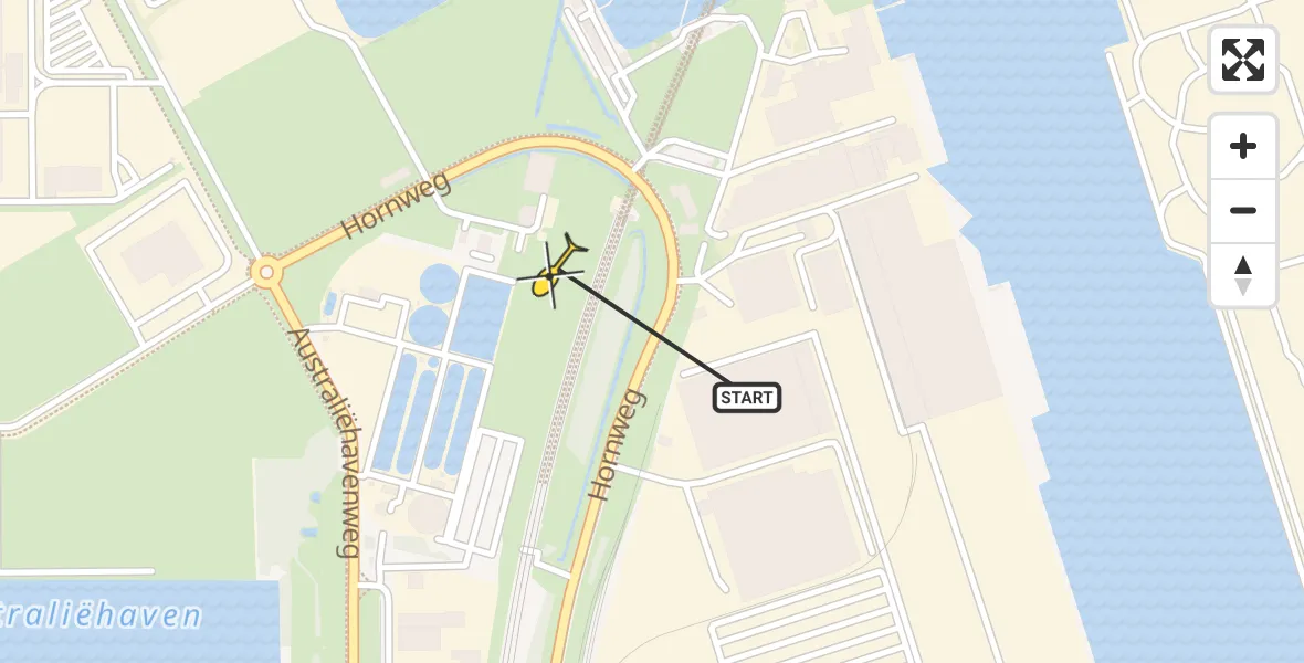 Routekaart van de vlucht: Lifeliner 1 naar Amsterdam Heliport, Hornweg