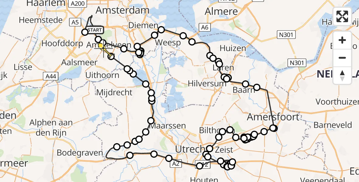 Routekaart van de vlucht: Politiehelikopter naar Amstelveen, Corfuplantsoen