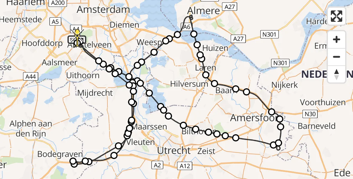 Routekaart van de vlucht: Politiehelikopter naar Schiphol, Kraayveldstraat