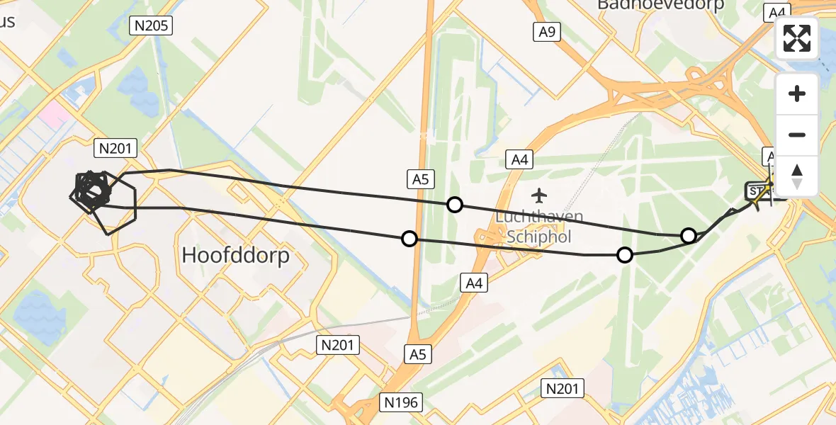 Vluchtroute Politiehelikopter van Schiphol naar Schiphol