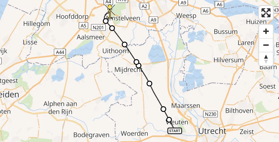 Routekaart van de vlucht: Politiehelikopter naar Schiphol, Heycop