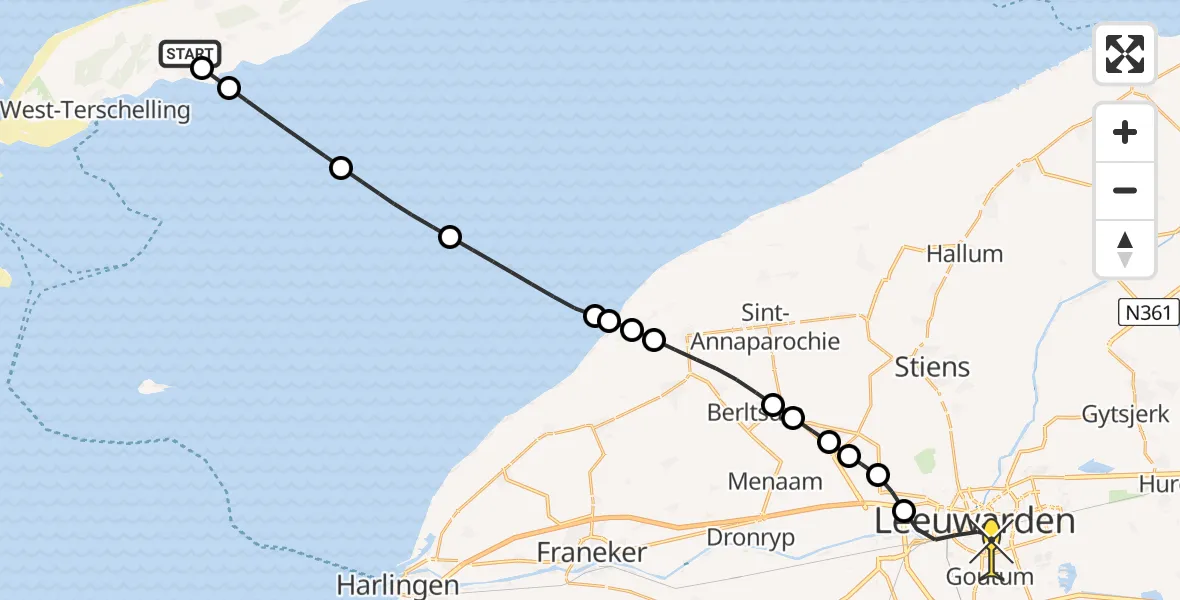 Routekaart van de vlucht: Ambulancehelikopter naar Leeuwarden, Tuintjesweg
