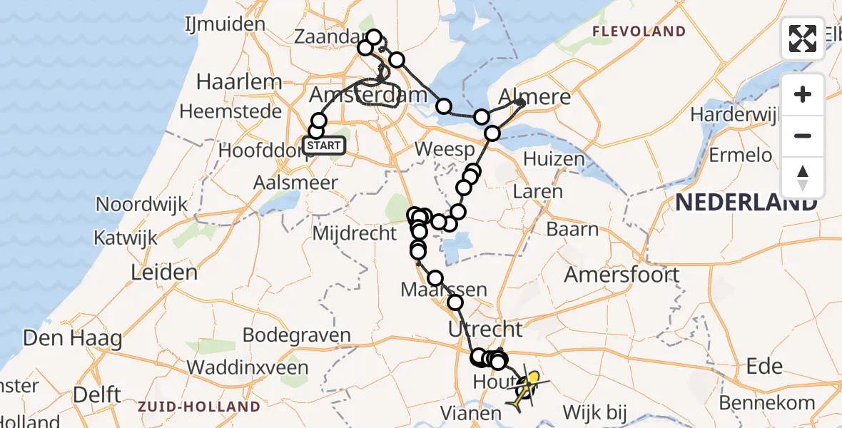 Routekaart van de vlucht: Politiehelikopter naar Houten, Thermiekstraat