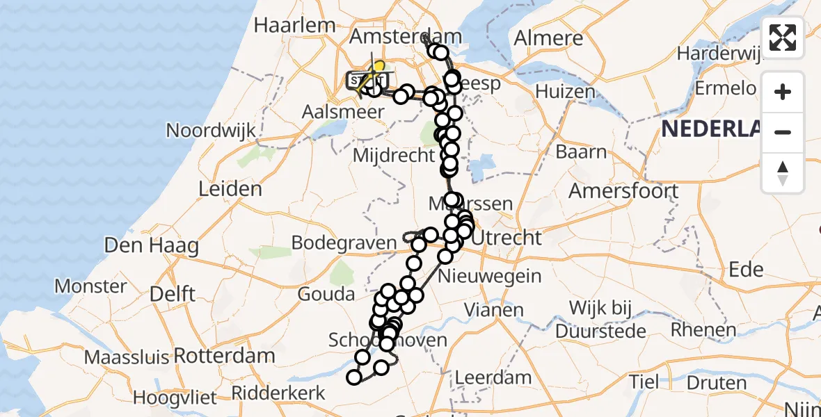 Vluchtroute Politiehelikopter van Schiphol naar Schiphol