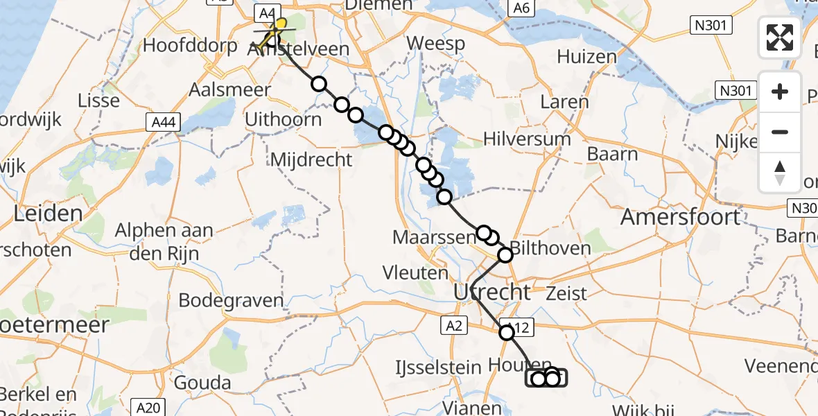 Routekaart van de vlucht: Politiehelikopter naar Schiphol, Beusichemseweg