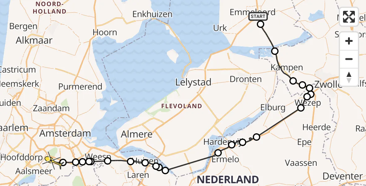 Routekaart van de vlucht: Politiehelikopter naar Amstelveen, Kamperweg