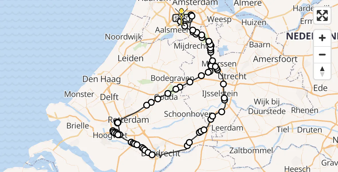Vluchtroute Politiehelikopter van Schiphol naar Schiphol