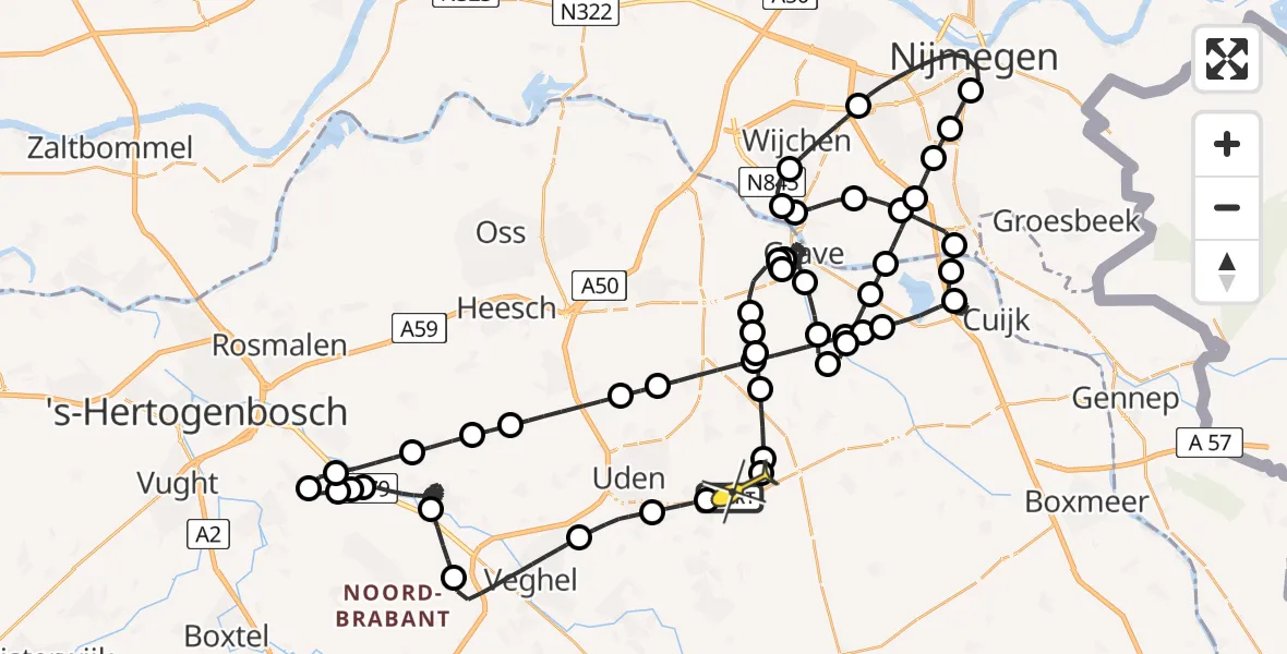 Vluchtroute Politiehelikopter van Vliegbasis Volkel naar Vliegbasis Volkel