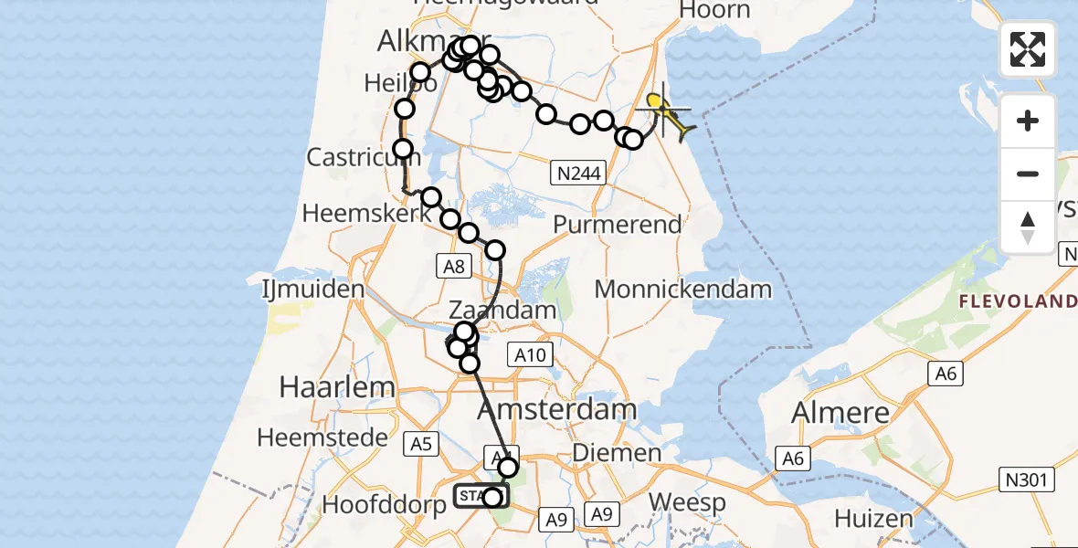 Routekaart van de vlucht: Politiehelikopter naar Oosthuizen, Thermiekstraat
