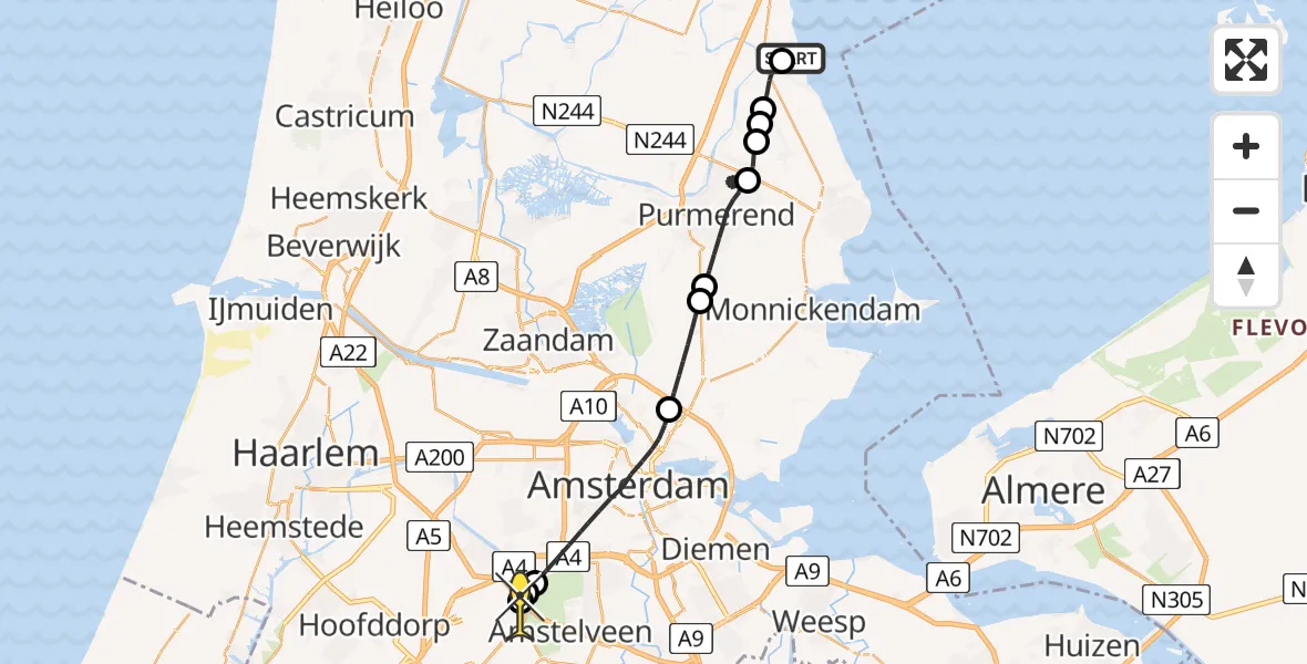 Routekaart van de vlucht: Politiehelikopter naar Schiphol, Warder